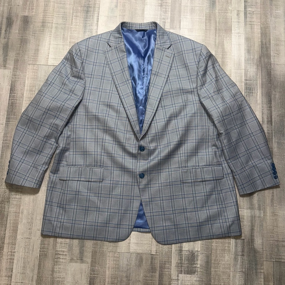 Hart Schaffner Marx Fratelli Tallia Di Delfino Blazer Mens 52R Wool Blue Plaid